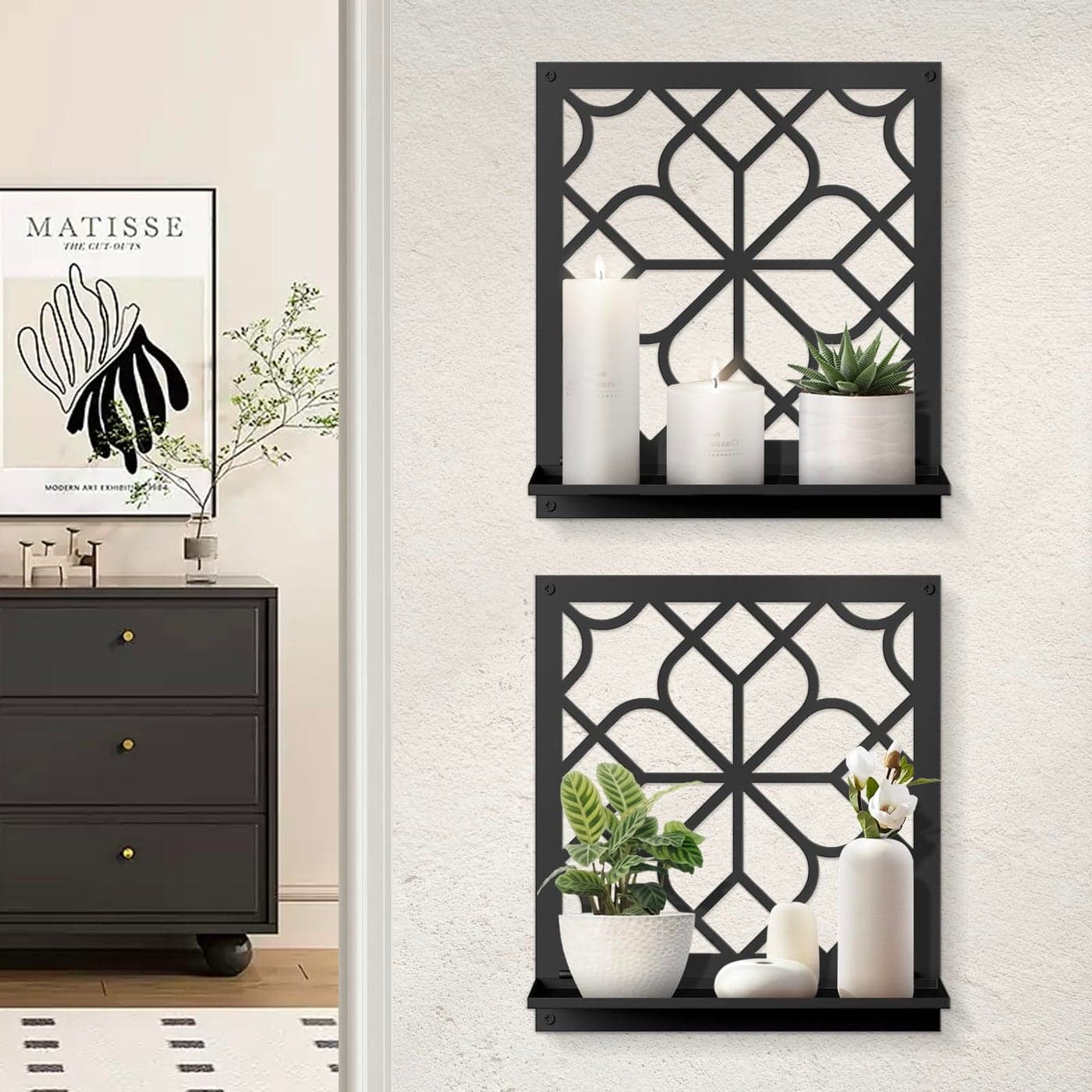 Black Metal Wall Candle Holder Set of 2 Minimalist Rustic Aesthetics Wall Art Decor for Living Room Bedroom Bathroom 118 x 13 in