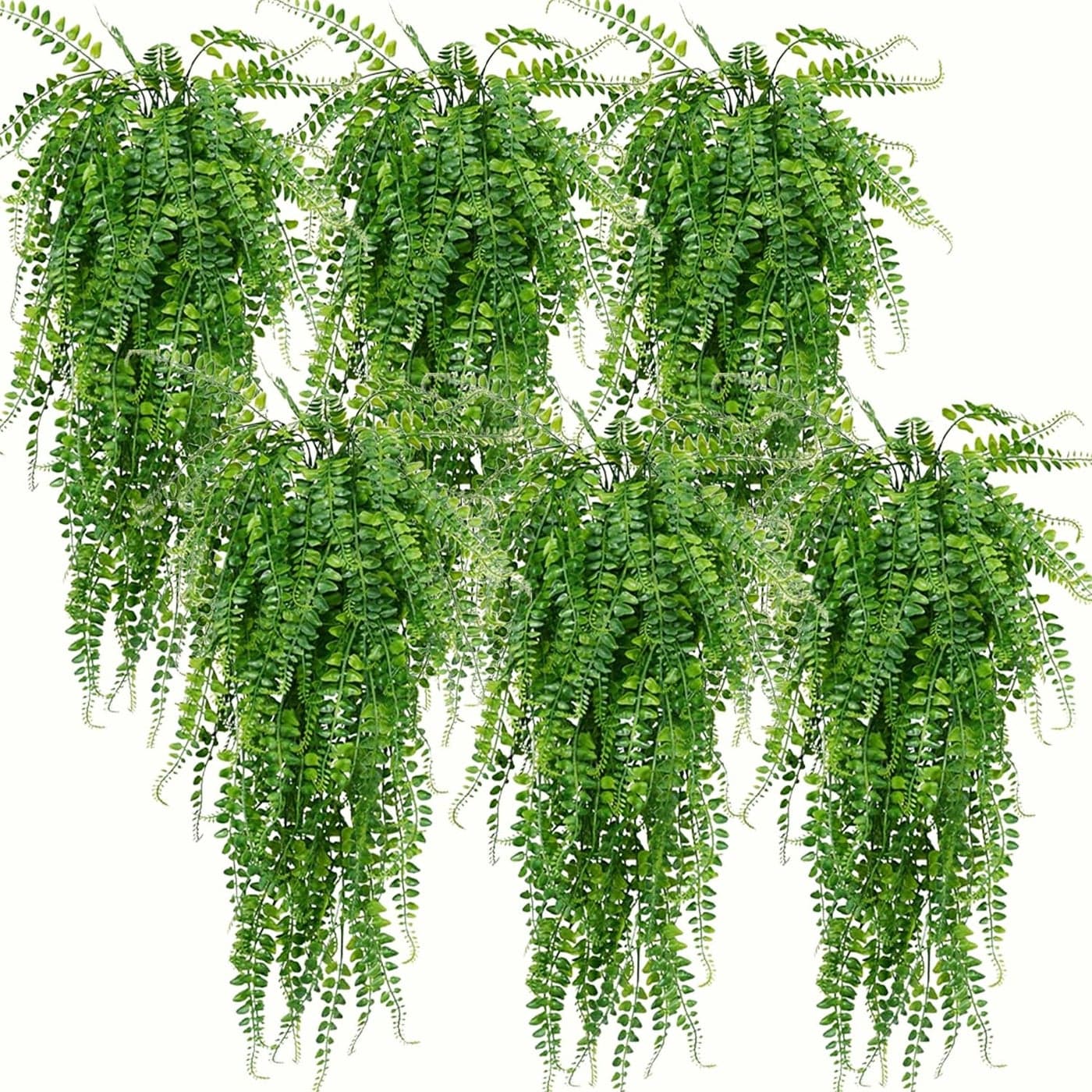 Lighterday 6 Pcs Hanging Plant Artificial Plants Fake Plants Indoor Decorative Faux Greenery Plants Fake Ivy Plastic Fern Greenery Artificial Hanging Plants for Indoor Outdoor Decor6 Pcs Fern Plants