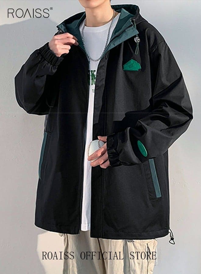 Oversize Hooded Jacket Men Baggy Coats Streetwear Zip Up Outerwear Windbreaker Tops