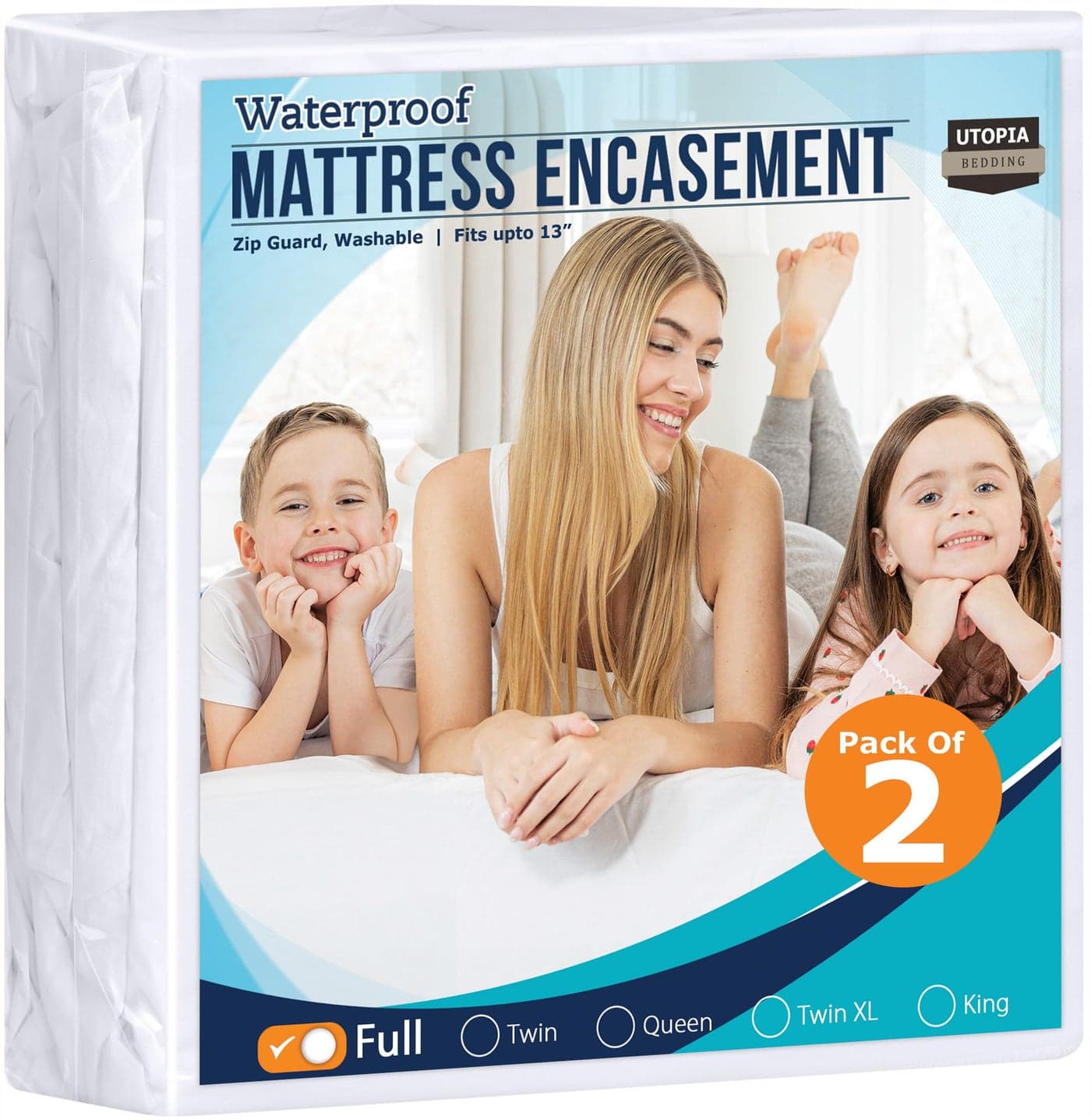 Utopia Bedding Zippered Mattress Encasement Full, 100% Waterproof Bed Bug and Dust Mite Proof Mattress Protector, Absorbent Six-Sided Mattress Cover (Pack of 2)
