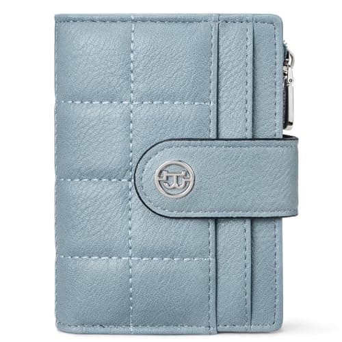 BOSTANTEN Small Wallet for Women Leather RFID Blocking Card Holder Bifold Compact Wallets With Zipper Coin Pocket Light Blue