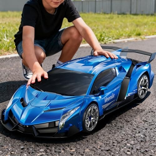Veeniix V991 Transform Remote Control Car 110 Big Size 2 Rechargeable Batteries for 70Min 24GHz Gesture Sensing OneKey Deformation Robot Toys Gifts for Boys and Girls Blue