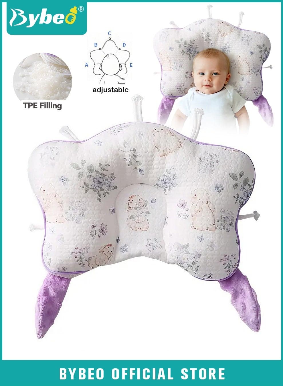 Baby Head Shaping Pillow, Toddler Sleeping Pillow, Infant Spine Protection Pillow, Adjustable Head Support Pillow with Snoothing Bars for 0-12 Months Newborns and Infants, TPU Tubes Filling