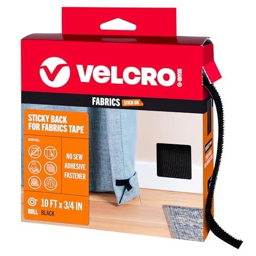 VELCRO Brand Sticky Back for Fabrics, 10 Ft Bulk Roll No Sew Tape with Adhesive, Cut Strips to Length Peel and Stick Bond to Clothing for Hemming Replace Zippers and Snaps, Black