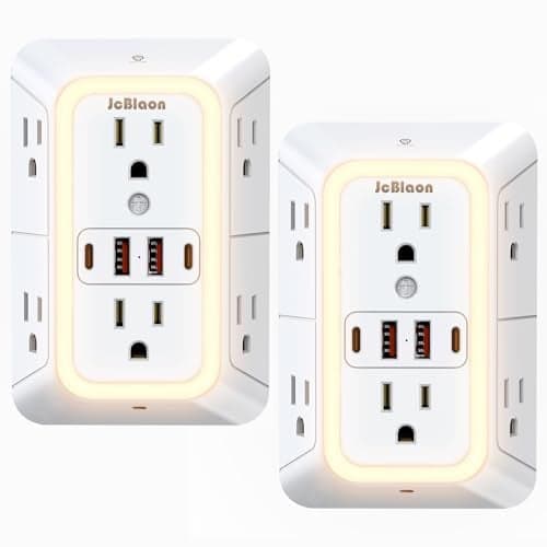 Outlet Extender with Night Light, Multi Plug Outlet Surge Protector,6 Outlet Splitter with 4 USB Outlet (2 USB A,2 USB C) 3 Sided Multi Plug Wall Adapter Power Strip for Home Travel Office 2 Pack