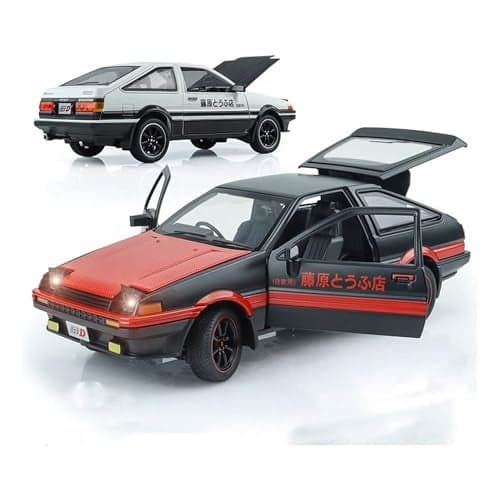 Invite 1:24 Scale Toyota AE86 Die-Cast Model Car – Alloy Metal Pullback Toy Car with Openable Doors, Lights & Music – Luxury Sports Car Toy for Kids & Collectors (1:24 Toyota AE86-Red Color)