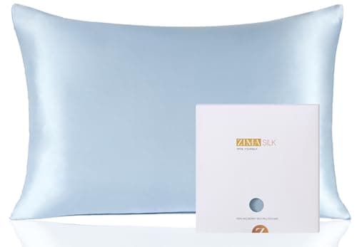 ZIMASILK 100% Pure Mulberry Silk Pillowcase for Hair and Skin Health,Soft and Smooth,Both Sides Premium Grade 6A Silk,600 Thread Count,with Hidden Zipper,1pc (King 20''x36'',Light Blue)