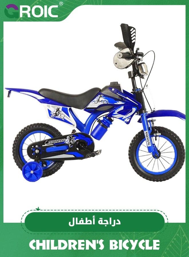 12 Inch Motocross Style Bike for Kids, Children's Bicycle Toys, Coaster Brake, Detachable Training Wheels, Safe Pedal Powered Bicycle for Kids for Boys & Girls - Blue
