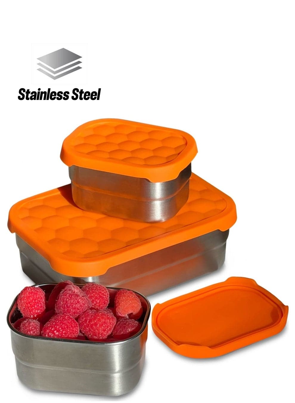 Stainless Steel Food Containers with Lids Set of 3 (24.34 oz, 8 oz) - Metal Snack Container for Kids, Lunch Box Silicone Sandwich Containers-Premium Leakproof Bento Storage