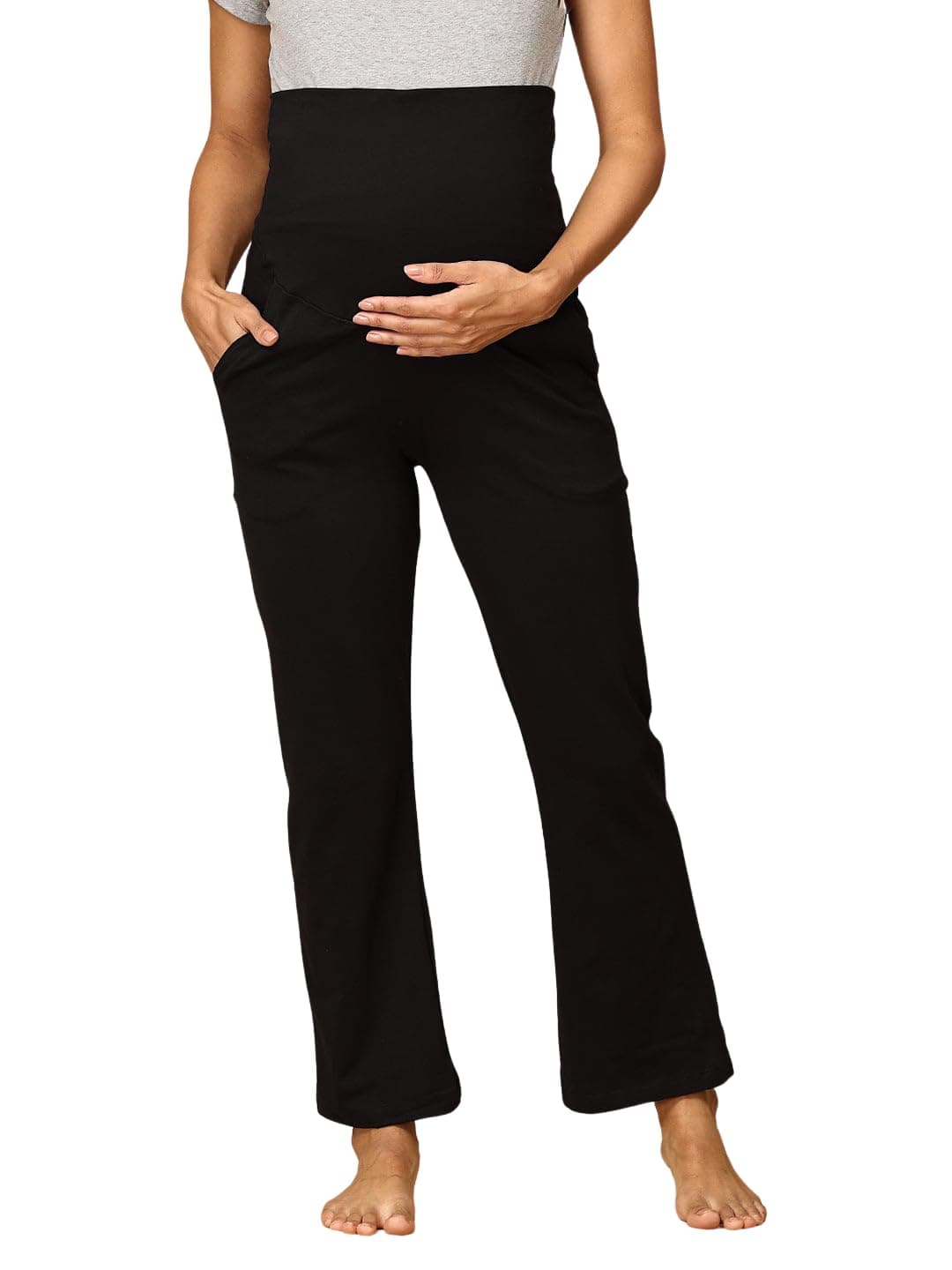 The Mom Store Maternity Track Pants for Pregnant Women with Ultimate Comfort | Prenatal Yoga Pants Maternity Trousers for Pregnancy (Black, S)