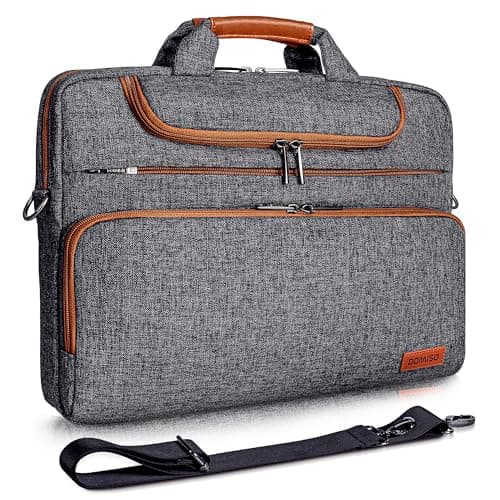 DOMISO 14 Inch Laptop Bag, Waterproof Business Briefcase Computer Messenger Shoulder Bag with Strap for Macbook Pro Air/Lenovo IdeaPad/Acer Aspire/HP/Dell XPS 15/ASUS/MSI, Dark Grey