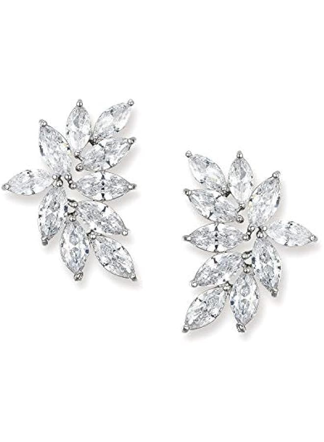 Bridal Wedding Earrings for Brides Bridesmaid, Marquise Cubic Zirconia Rhinestone Cluster Earrings for Women, Prom