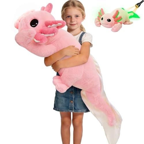 MaoGoLan Giant Axolotl Plush Toy Stuffed Animal 40 Glow in The Dark Axolotl Plush Pillow Gift for Girl Boy Kid Soft Jumbo Pink Salamander Body Pillow for Valentines Birthday Gift Baby Shower Decor