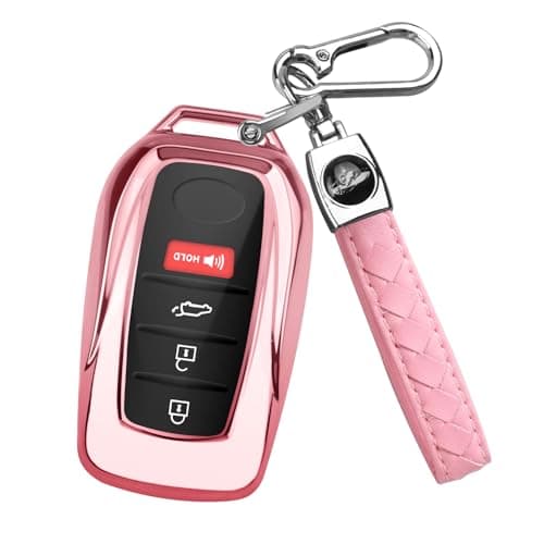 QBUC for Toyota Key Fob Cover with Keychain, Fit for Toyota Venza Corolla Cross Grand Highlander Tundra RAV4 Prime Prius Land Cruiser Sequoia Sienna Crown Tacoma 2025 Camry (Pink)