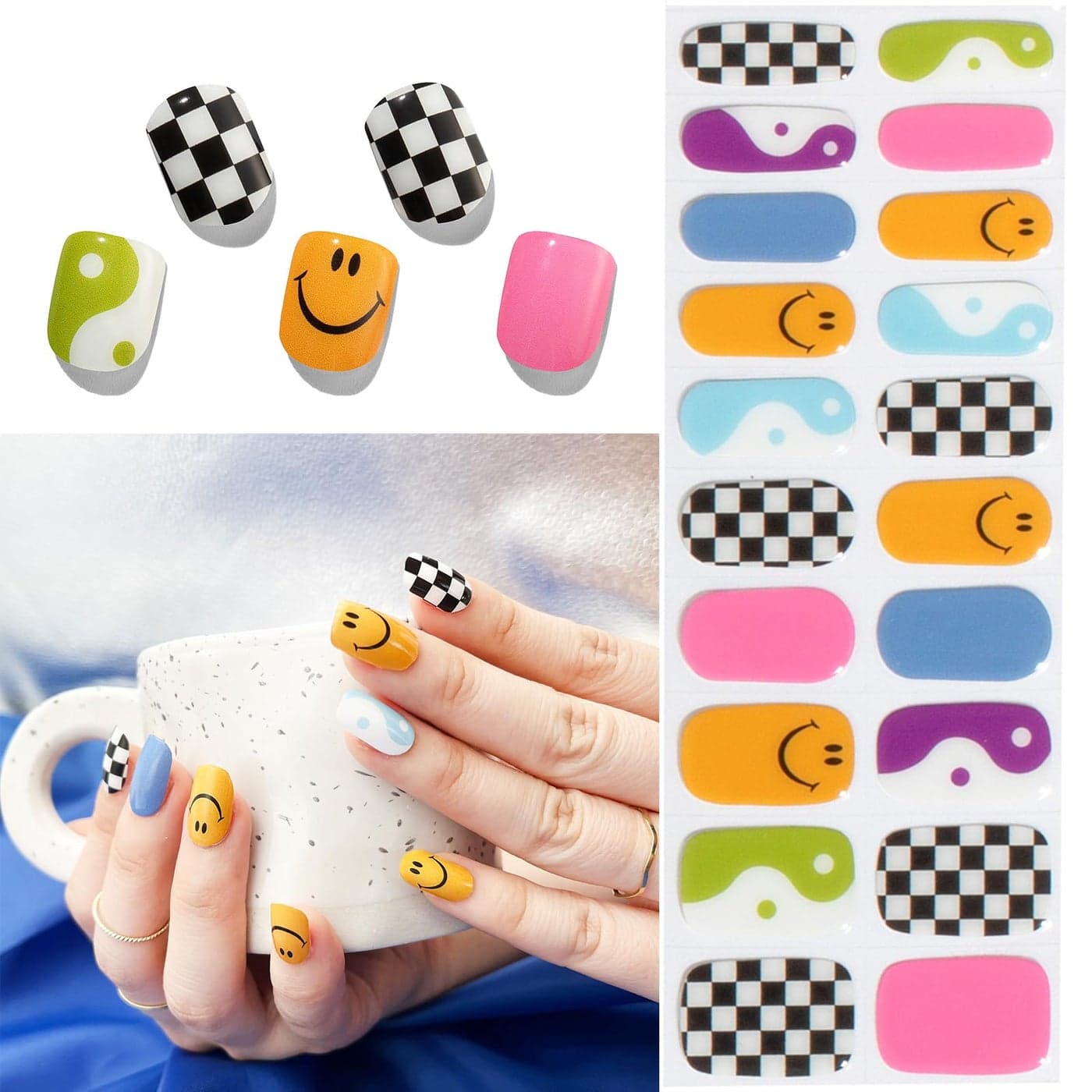 MOMSON Semi Cured Gel Nail Strips 20 Real Gel Nail Polish StickersFull Nail Wraps Art Manicure Kits for DIY at Home SalonQuality Easy to Apply Remove Rainbow Unicorn