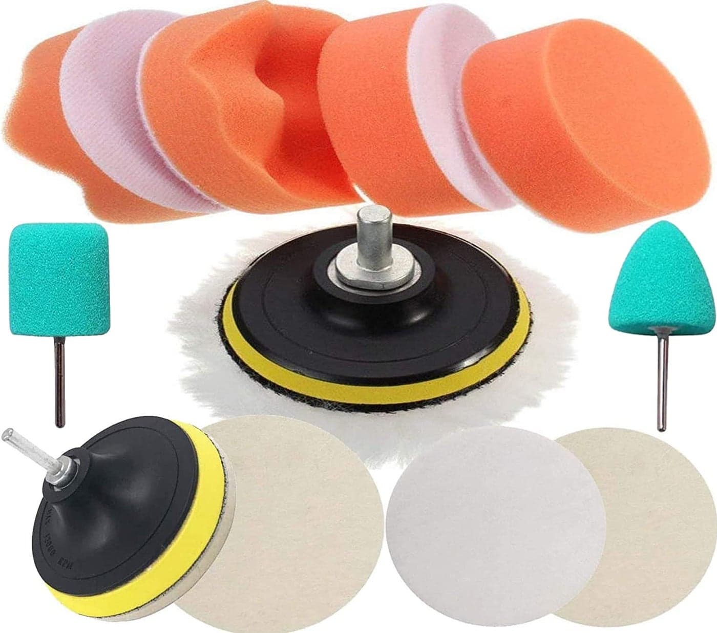 DIY Crafts 7 Pcs Gross Polishing Buffing Pad Kit Car Polisher M10/14 Drill Adapter Car Polish Sponge Wheel Kit Car Wash Cleaning Tools Cleaning Kits 1-7" inch (With 12x Desnsity Felt Pad, 4"inch Kit)