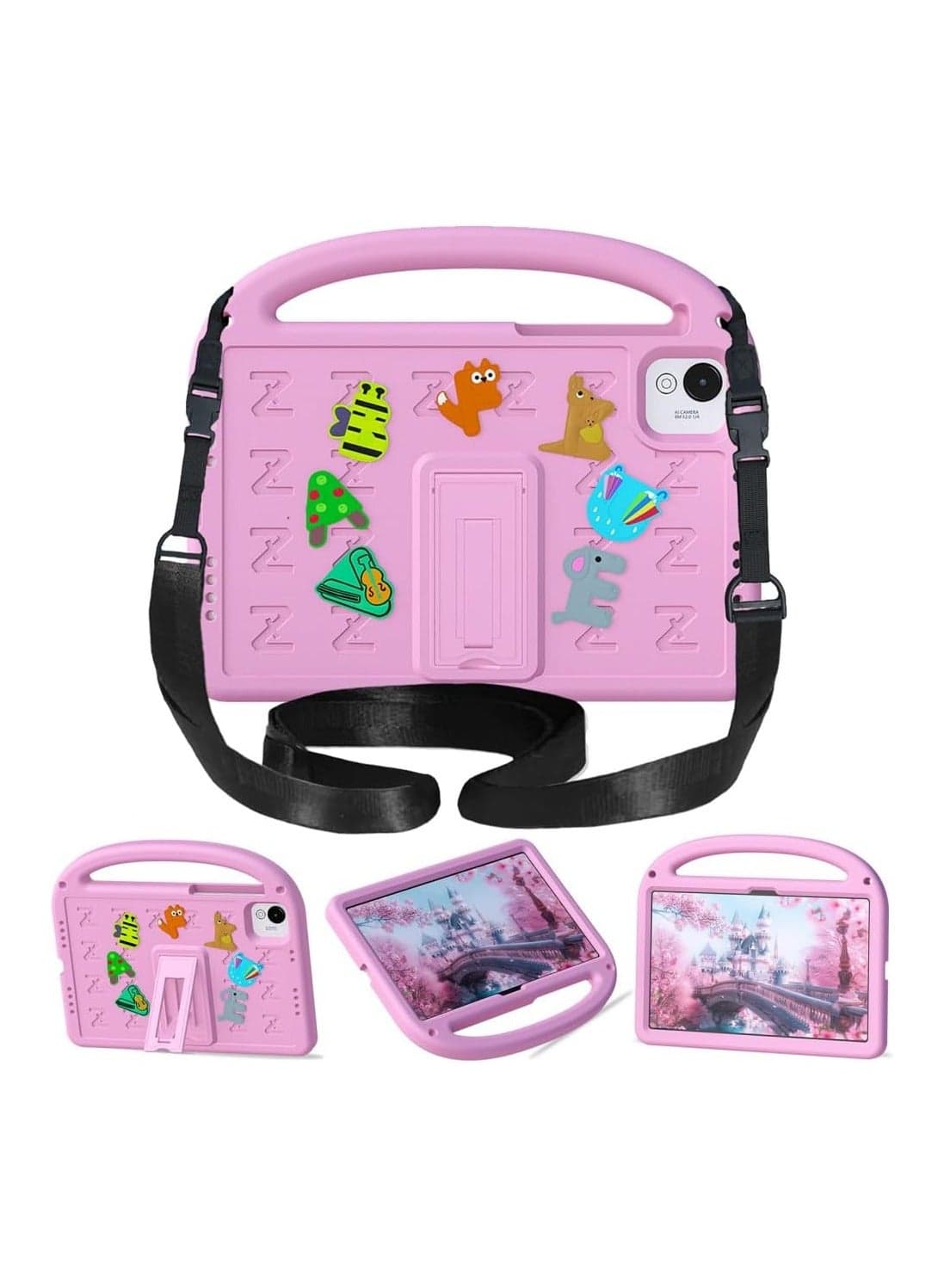 Kids Case for Honor Pad X9a 11.5 inch 2025 Tablet 【Kids Friendly】 DIY Cute Cartoon Lightweight EVA Portable Handle Stand Shockproof Cover with Shoulder Strap (Pink)
