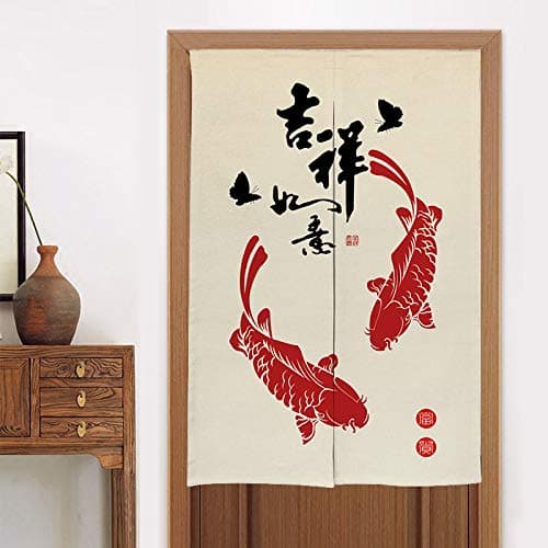 MYRU Kitchen Bedroom Partition Curtain Japanese Noren Doorway Feng Shui Door Curtain Two Fish 33 by 55 Inch