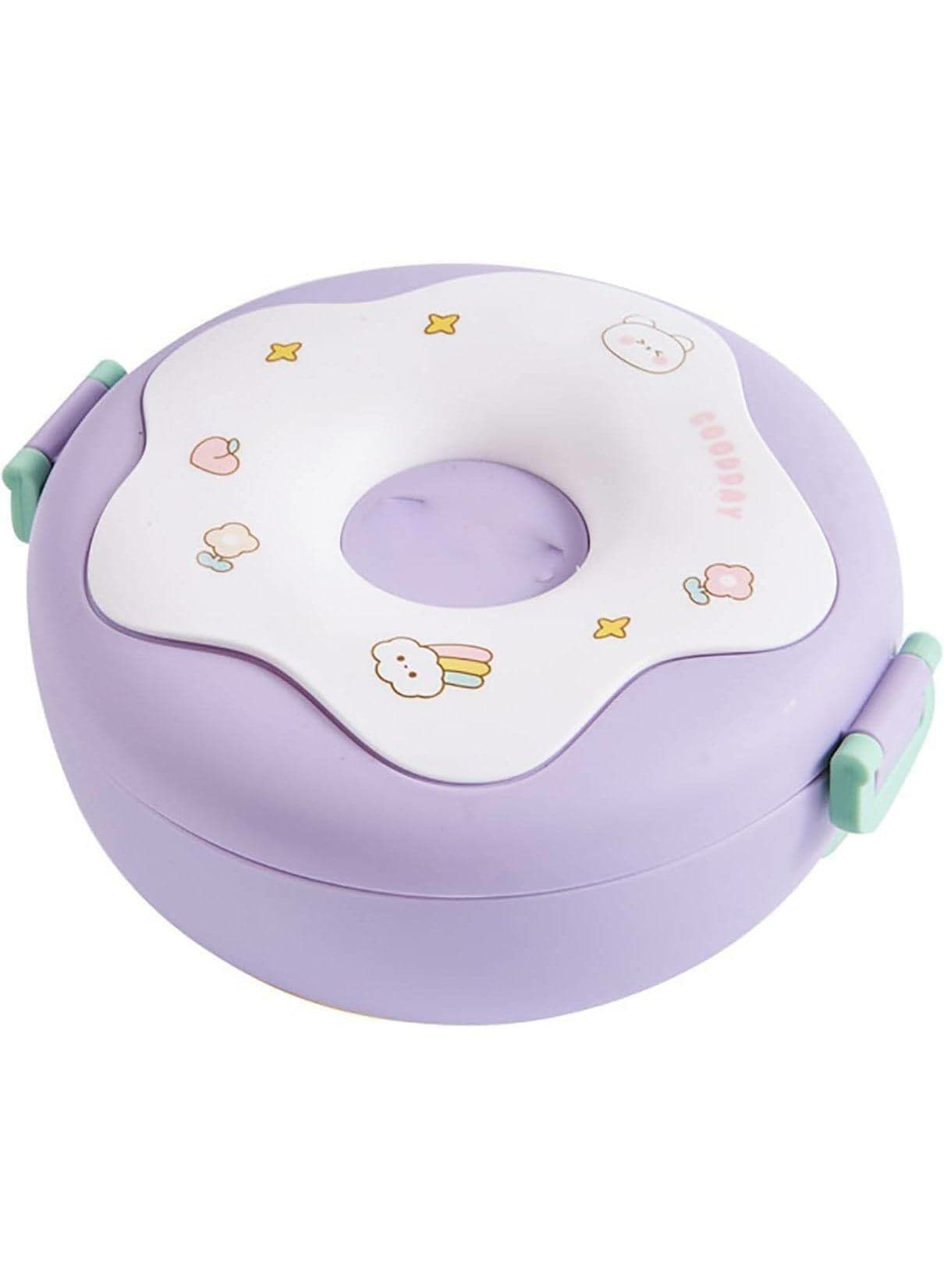 1PC Lunch Box for Kid, School Child Snack Box, Donut Cartoon Bento Box, Lunch Box with Fork Spoon 3 Compartment Microwavable