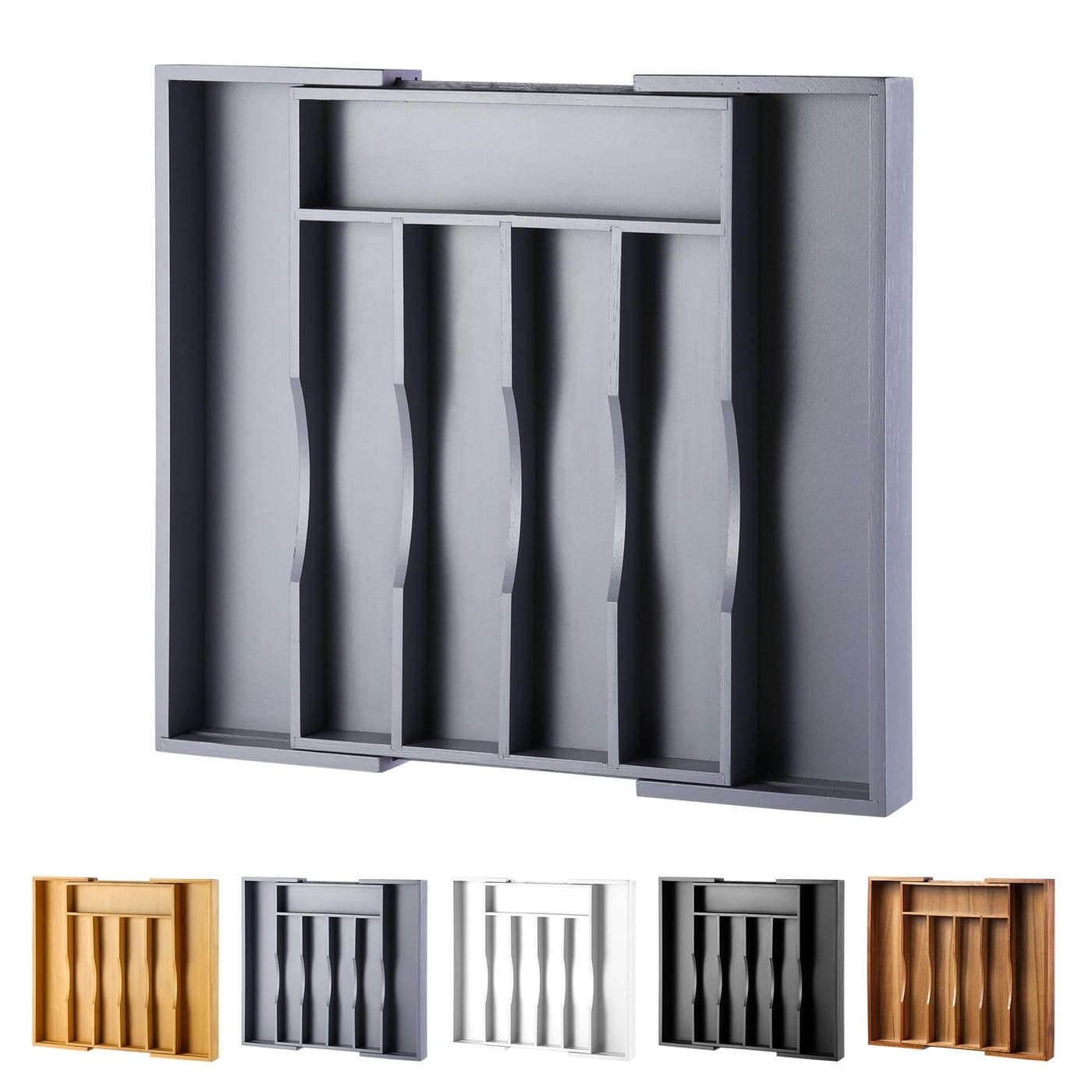 oridom Expandable Bamboo Kitchen Drawer Organizer for Cutlery and Utensils Adjustable Bamboo Wood Cutlery Tray in Drawer for Flatware and Silverware in Kitchen Grey