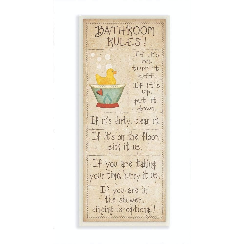 The Stupell Home Dcor Collection Bathroom Rules Rubber Ducky Tall Bathroom Wall Plaque 7 x 05 x 17 Proudly Made in USA