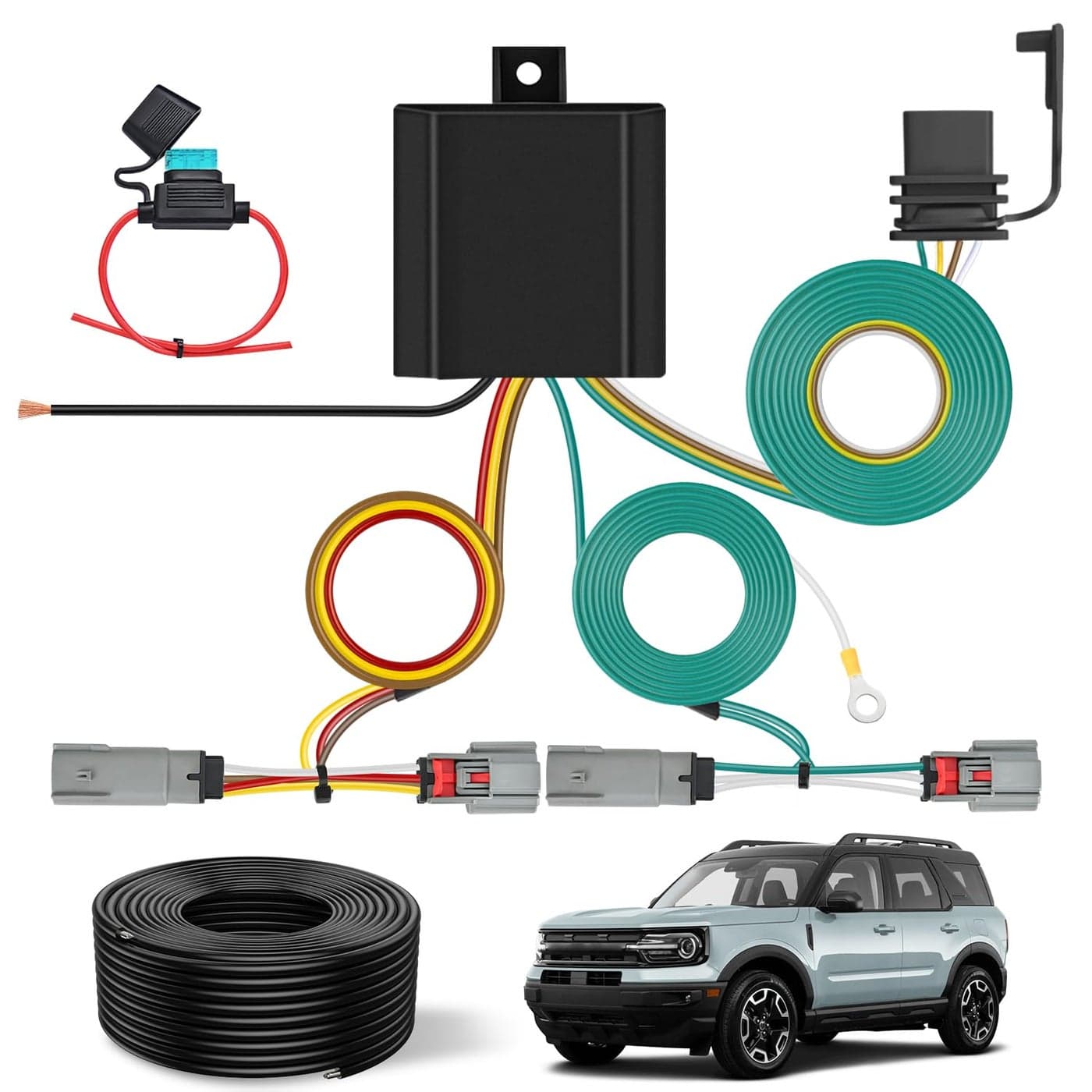 Nilight 4 Pin Trailer Wiring Harness 56462 Vehicle Side Custom for 2021 2022 2023 2024 Ford Bronco Sport Simple Fit Tow Hitch Accessories