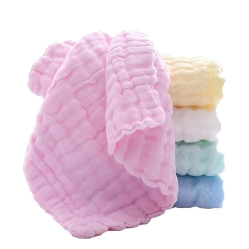 TERI BERI Muslin Cotton Face Towels for New Born Baby Extra Soft Hankies Reusable Napkins for Infants Toddlers Baby Care Soft & Absorbent - Pack of 5 (Multicolour)
