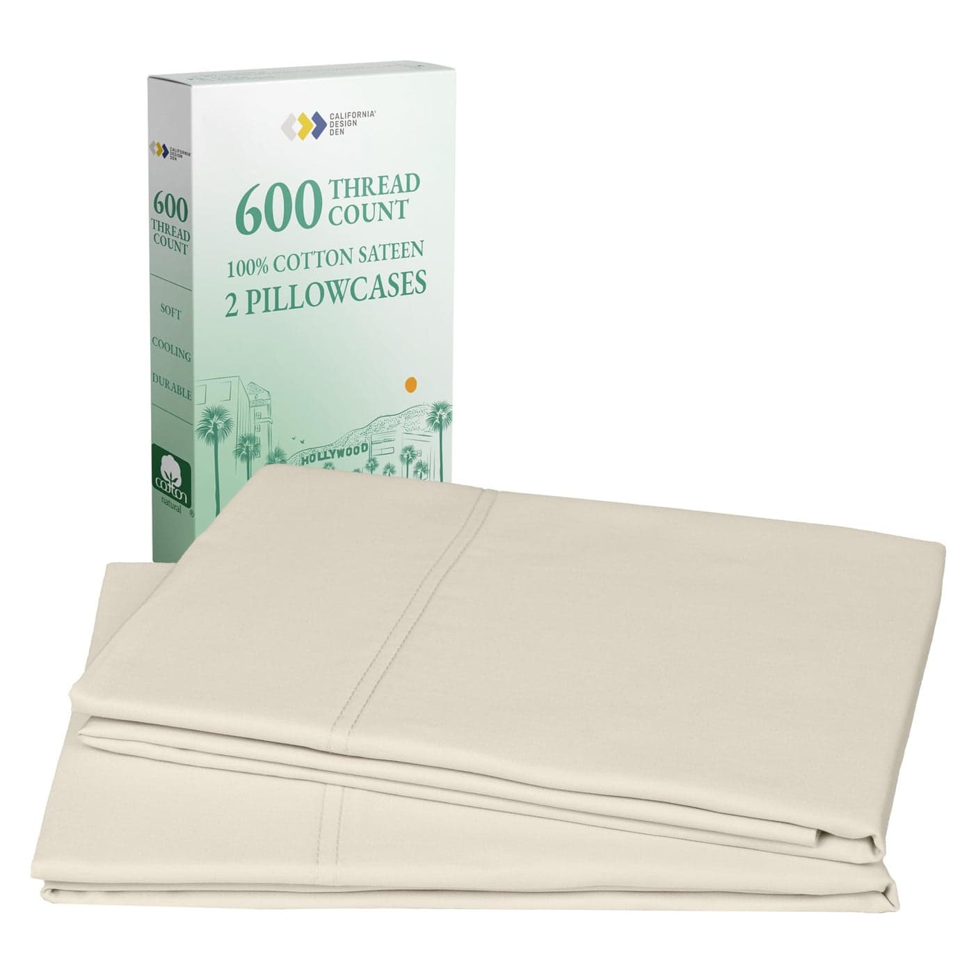Luxuriously Soft Hotel Quality 600 Thread Count 100 Cotton Set of 2 Cases Crisp Cool King Size Pillow Case Set of 2 Fits King Pillows Ivory Creamy Beige Tone