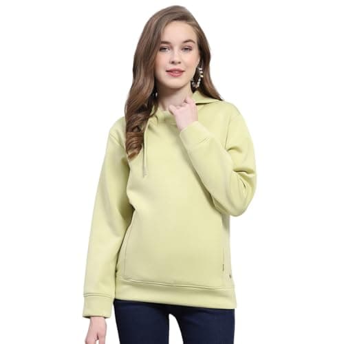Monte Carlo Womens Solid Green Hooded Neck Full Sleeve Sweatshirt - 22408647-4-34