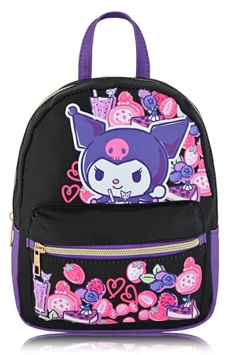 Fast Forward Sanrio Hello Kitty and Friends Kuromi Backpack for Women Men Unisex Cute PU Leather 10 Kuromi Mini Backpack Purse Shoulder Purse Kuromi Bag and Kuromi Accessories
