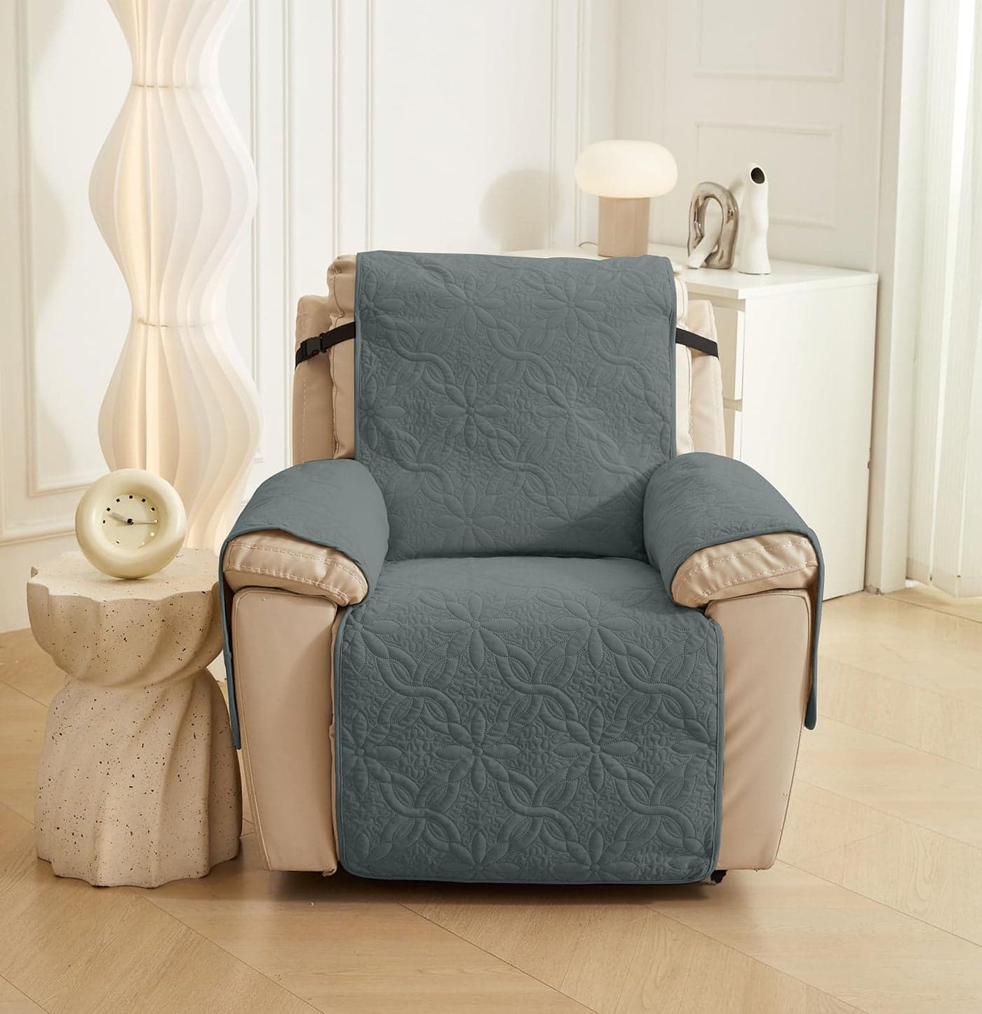 House of Quirk Printed Quilted Recliner Sofa Cover – Water-Repellent & Waterproof, Durable Furniture Protector Mat ((Grey))