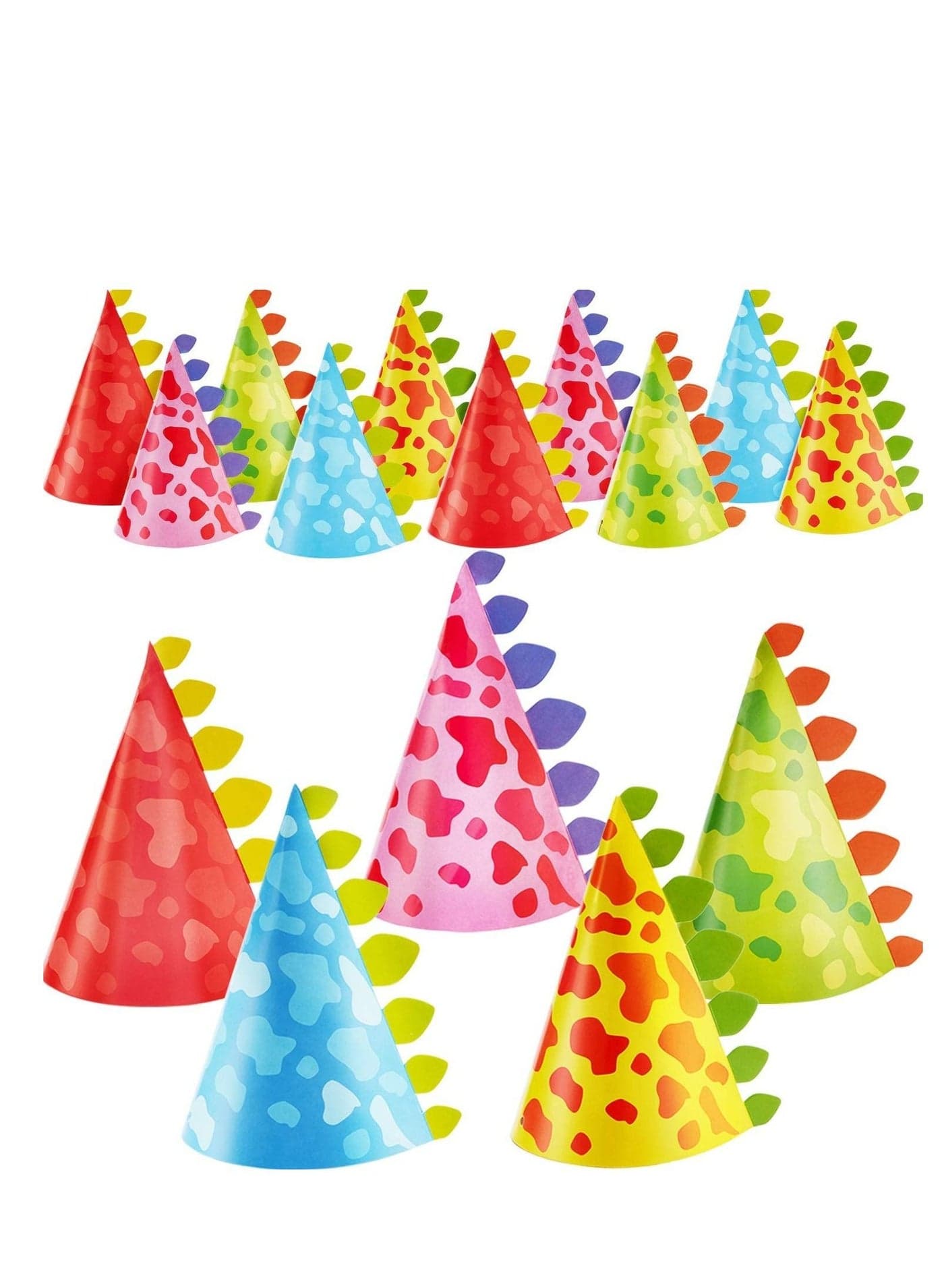 20Pcs Colorful Party Hats, Dinosaur Themed Birthday 5 Styles Kids Fun Celebration Kit Supplies Decorations for Group Activities, Games