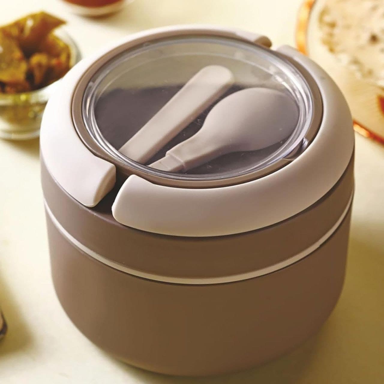 QUALIZA Ribbon Insulated high Inner Stainless Steel Lunch Box Air TightLeak ProofTiffinKids SchoolCollege Office600 ml
