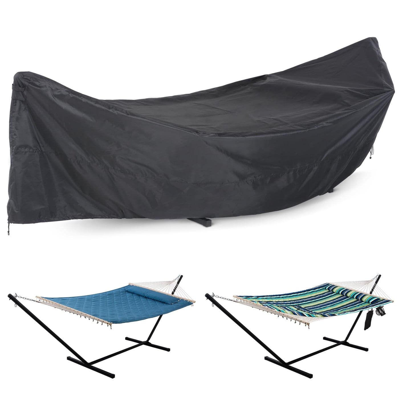 ANOW Upgraded Waterproof Hammock Cover Thickened PU Protective Cover Included Adjustable Buckle Strap for 12FT Hammock Stand Black