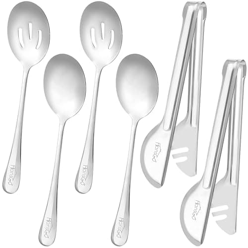 HANSGO Serving Utensils Set for Party, 6PCS Cooking Utensils Including 2 Serving Spoons, 2 Slotted Spoons, 2 Food Tongs for Wedding Party Family Dinners