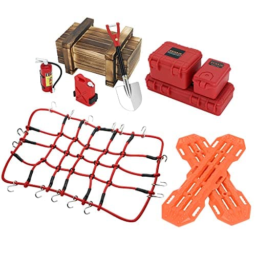 GLOBACT RC Crawler Accessories Car Roof Decoration Tank Storage Box Wood Box Luggage Net Fuel Box Shovel Fire Extinguisher Recovery Board for RC 110 Crawler TRX4 Axial SCX10 Redcat