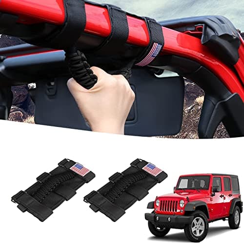 GAIZON 2 Pack Roll Bar Grab Handles Paracord Handles Grip for Wrangler CJ YJ TJ JL JK LJ JLU JKU Sahara Freedom Rubicon,Gladiator JT 1955-2023,Interior Accessories with America Flag (Black)