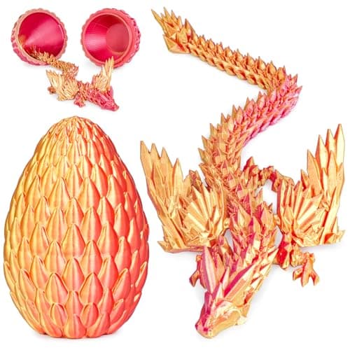 3D Printed Dragon Eggs with Articulated Fly Dragon Inside Collectible Figurines Fidget Toy for Adults Kids Birthday Easter Christmas White Elephant Gifts for Friends ColleaguesRed Gold M size