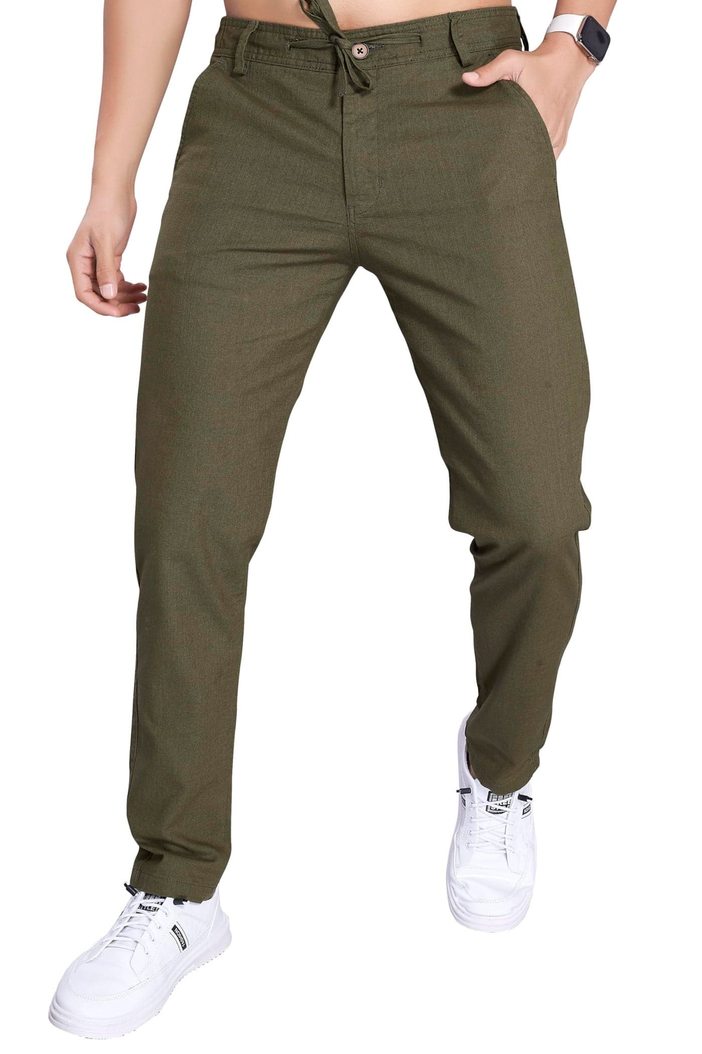 DIVISIVE Men's Loose Fit Linen Blend Cotton Pants (DPT114_34_Army Green)