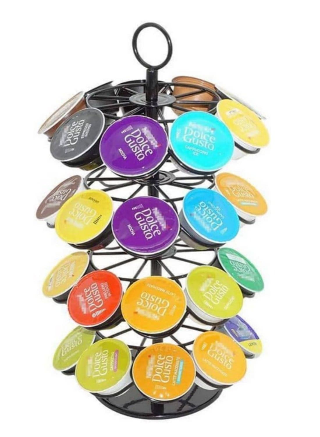 36 Piece Rotating Coffee Capsule Holder Stand for Dolce Gusto & Nespresso K CUP 4Tier Metal Organizer with Swivel Base Space Saving Design for Home Kitchen (18x18x36cm)