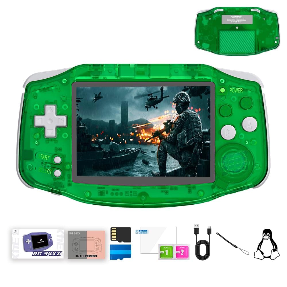 RG 34XX Retro Handheld Game Console Linux 64bit 34 inch IPS Screen 3264G Card RG 34XX Portable Gaming Console 5000 Preloaded Games 3500mAh Battery Compatible with WiFi HDMI Bluetooth Green