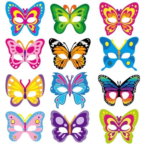 ZYOZIQUE 12 Piece Butterfly Theme Birthday Masks - Kids Butterfly Party Decorations