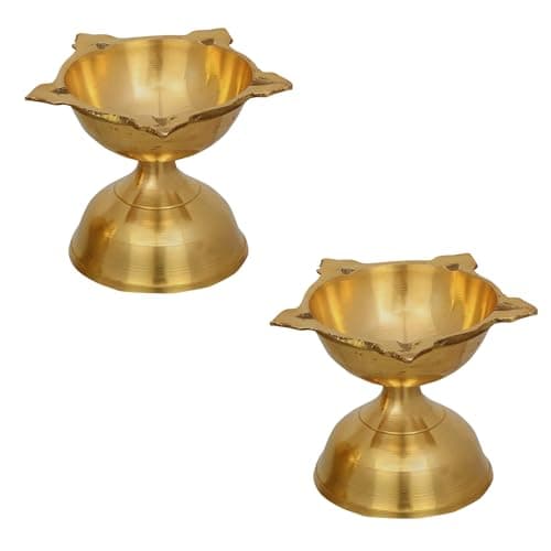Neoteric Traditional Brass Fancy Five Face Diya Pooja Oil Lamp For Home, Office,Temple | Diwali Puja Oil Diya | Diya Puja Mandir Festival Decoration Oil Lamp for Pooja and Worship Decoration Pack of 2