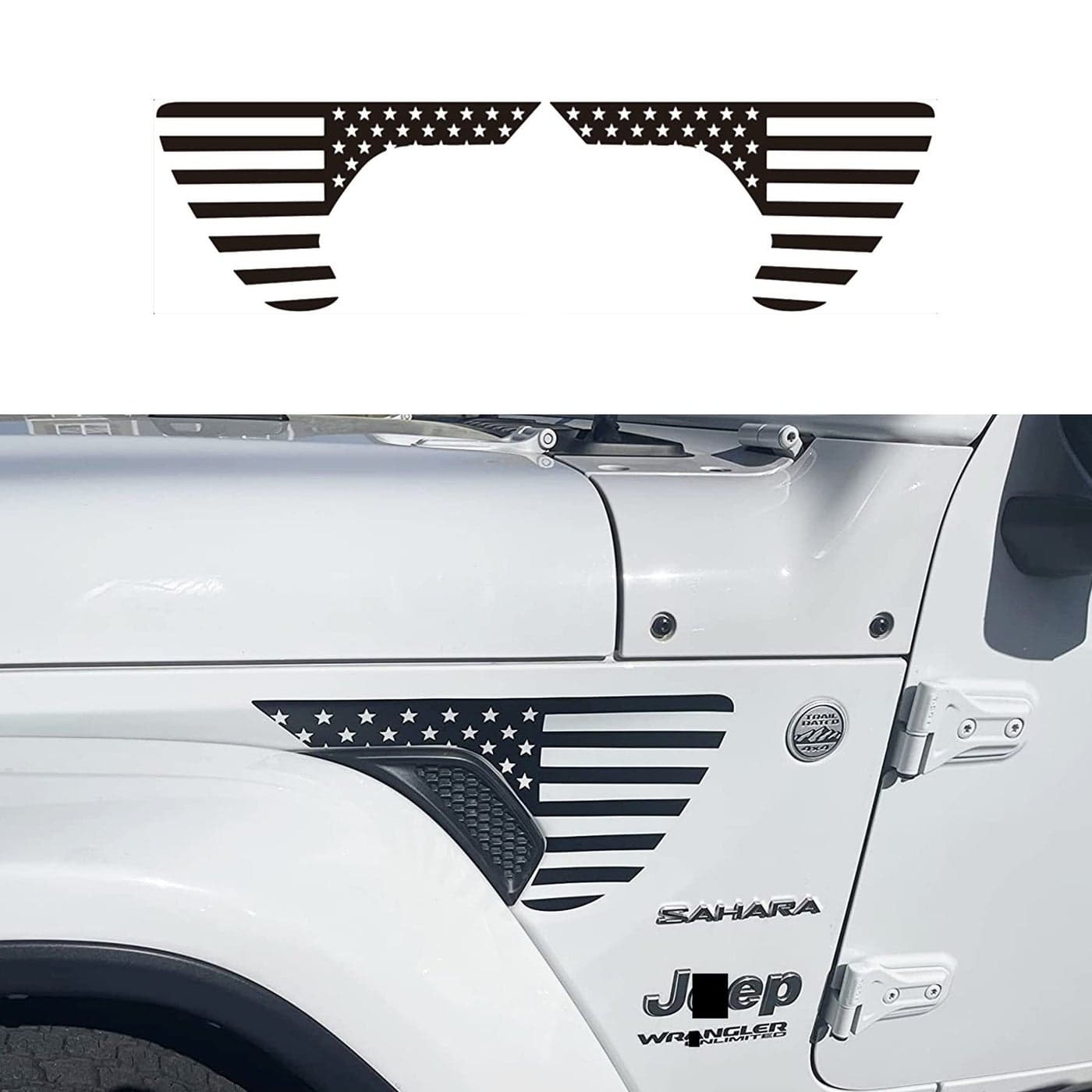 Zxiaochun Side Fender Vent American Flag Decals Precut USA Flag Vinyl Sticker for Jeep Wrangler JL JLU 20182022 2023 2024 2025 and Gladiator JT 2020 2021 2022 2023 2024 2025 AccessoriesMatte Black