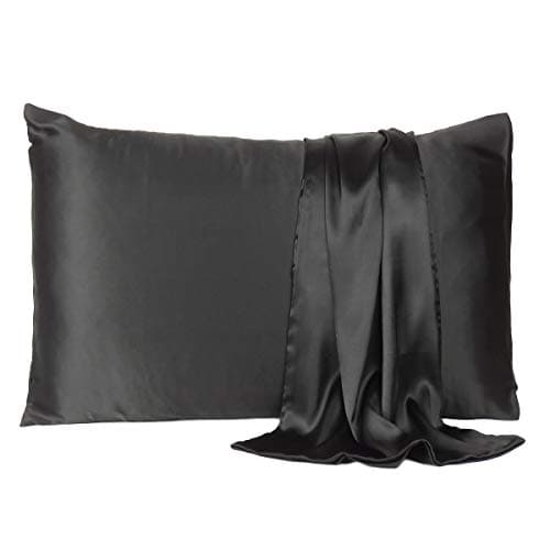 Oussum Satin Silk Pillowcase Cover Soft and Comfortable Hair & Skin Envelop Closure Home Decor Single Pcs with Free Scrunchie (Black, Lumbar Size (16"x24")