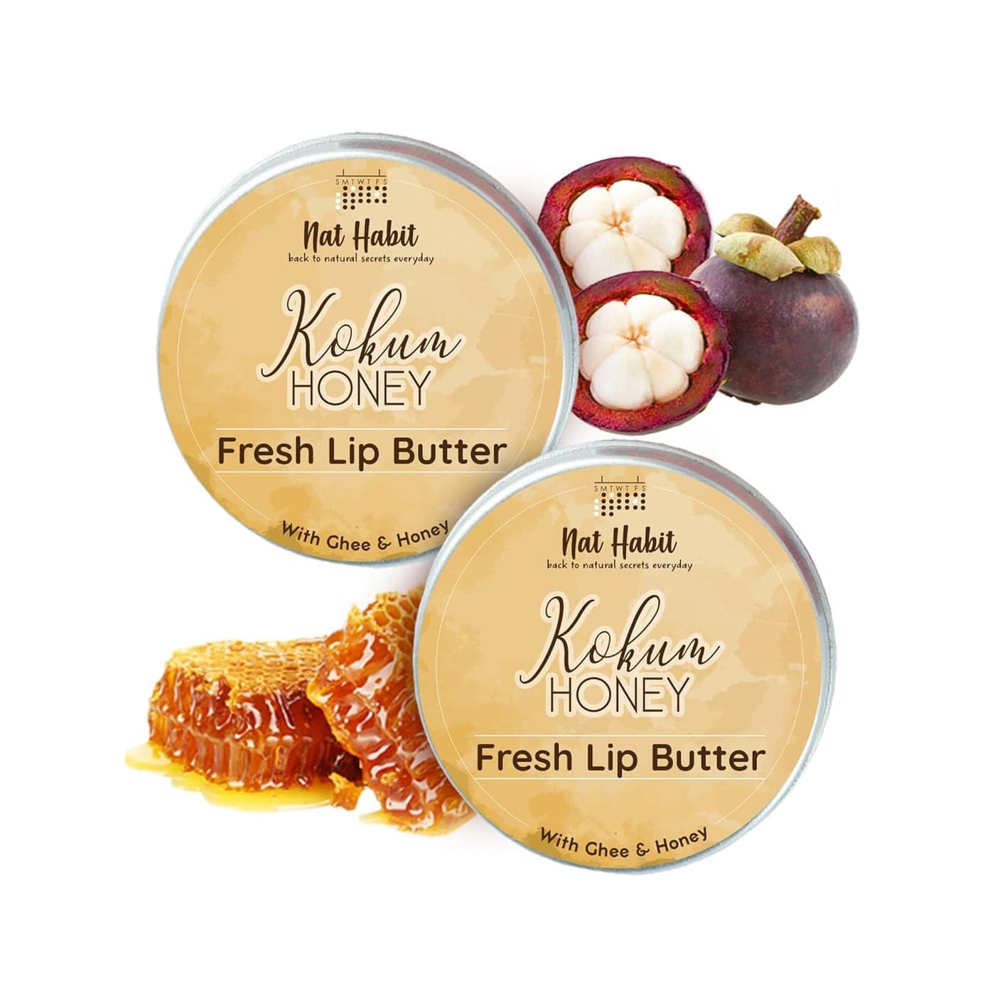 Nat Habit Kokum Honey Lip Balm Fresh Infused Lip Butter With Desi Ghee Raw Honey For Lips Lightening Lip Repair Dark And Chapped Lips Pack of 2 X 10g