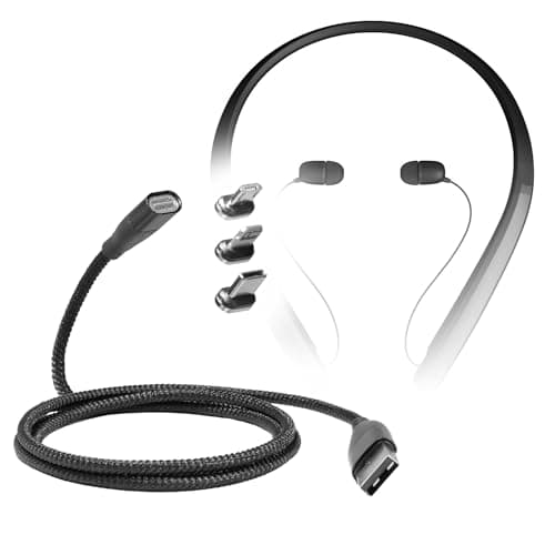 BoxWave Cable Compatible with LG Tone Flex HBS-XL7 - MagnetoSnap PD AllCharge Cable (100W), Magnet Charging Braided USB Type-C Micro - Jet Black