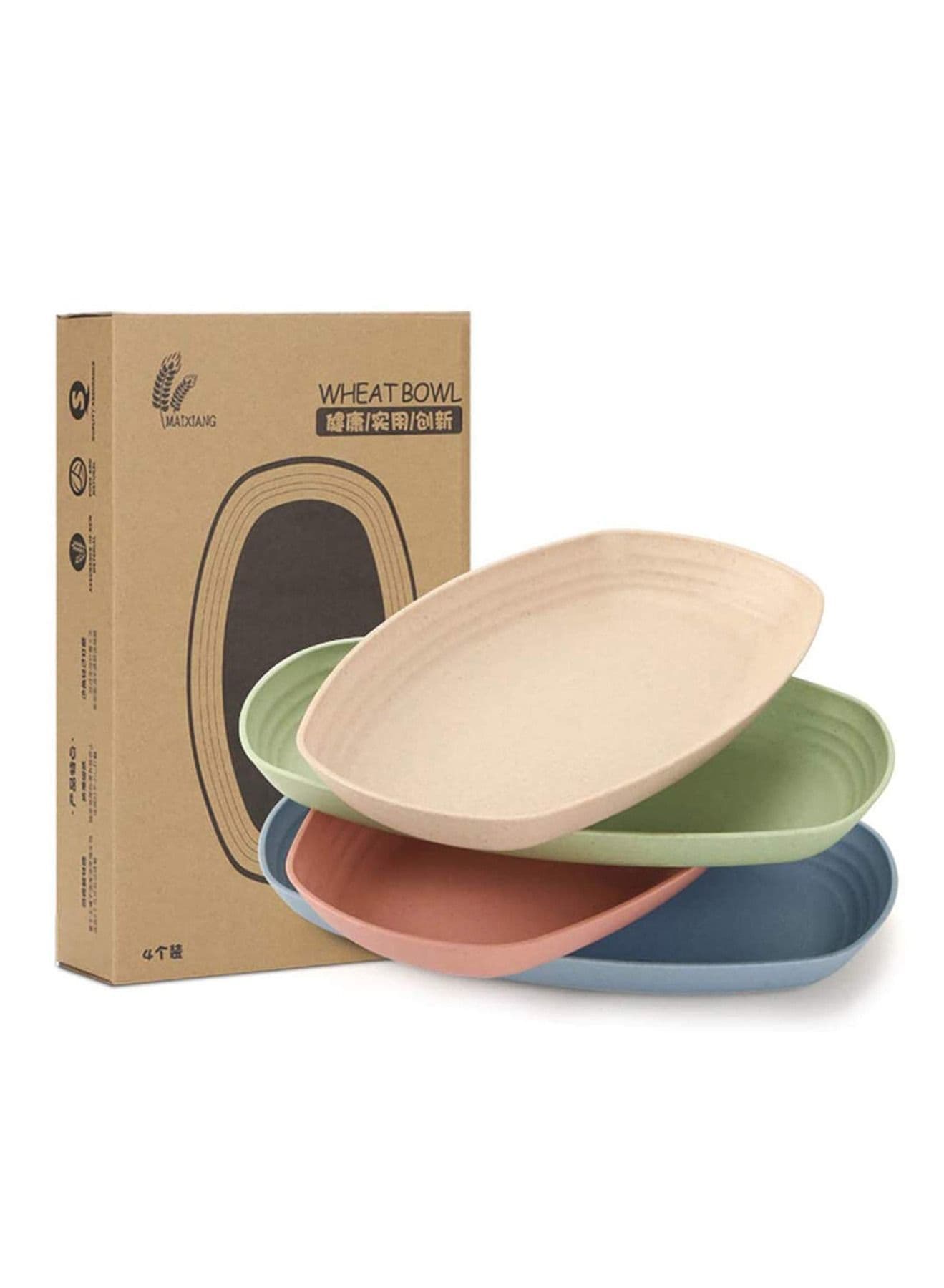 Wheat Straw Plates 4 Pack, Dish Unbreakable Ligtweight Biodegradable Appetizer Cereal Dinner Plates, Tableware for Snack Salad Noodle Pasta Kids, Toddler Adult - Colors