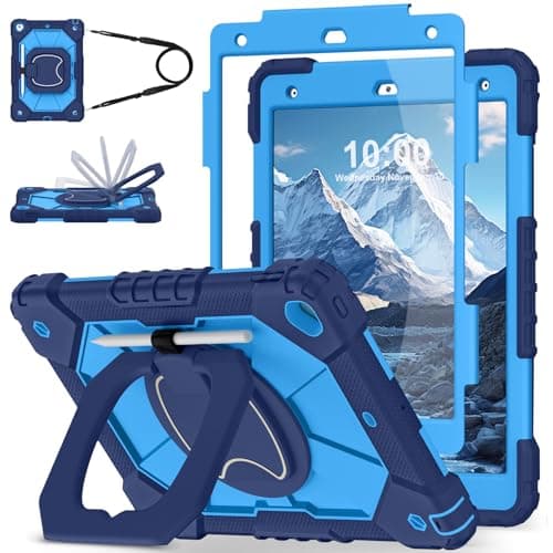 WESOROL Case for iPad 9th/8th/7th Generation 10.2 Inch (2021/2020/2019),Full-Body Drop Protection 9th Generation iPad Case with Rotating Stand Screen Protector Pencil Holder Holde,Navy Blue