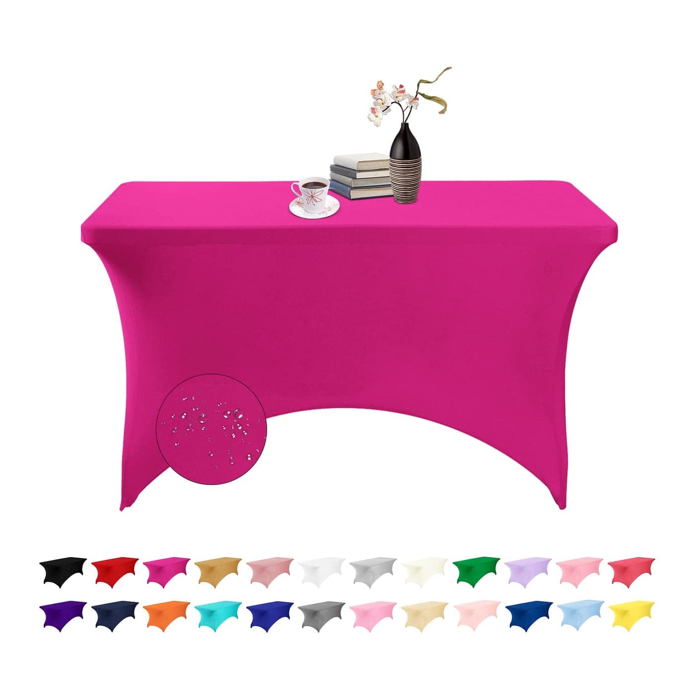 eccwai Spandex 4ft Waterproof Table Cover for PartyWedding Banquet and EventsFuchsia